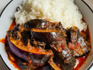 Eggplant in Spicy Garlic Sauce with White Rice Eggplant in Spicy Garlic Sauce with White Rice