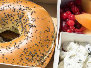 Poppy Seed Bagel with Cream Cheese and Fruit Salad Poppy Seed Bagel with Cream Cheese and Fruit Salad