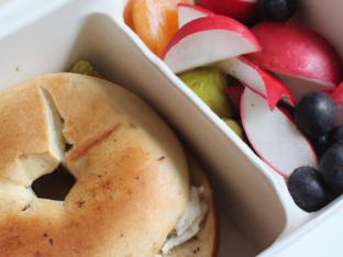Vegan Gluten-Free Plain Bagel with Tofu Cream Cheese and Fruit Salad Vegan Gluten-Free Plain Bagel with Tofu Cream Cheese and Fruit Salad