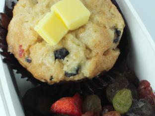 Raisin Bran Muffin with Butter and Fruit Salad Raisin Bran Muffin with Butter and Fruit Salad
