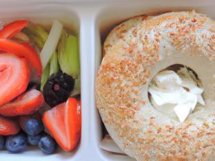 Sesame Bagel with Cream Cheese and Fruit Salad Sesame Bagel with Cream Cheese and Fruit Salad