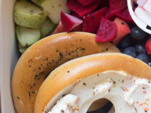 Vegan Everything Bagel with Tofu Cream Cheese and Fruit Salad Vegan Everything Bagel with Tofu Cream Cheese and Fruit Salad