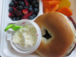 Gluten-Free Everything Bagel with Cream Cheese and Fruit Salad Gluten-Free Everything Bagel with Cream Cheese and Fruit Salad