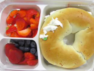Salt Bagel with Cream Cheese and Fruit Salad Salt Bagel with Cream Cheese and Fruit Salad