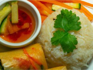 Gluten-Free Vegetarian Delight on White Rice Vegetarian Spring Roll Gluten-Free Vegetarian Delight on White Rice Vegetarian Spring Roll