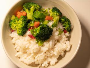 Gluten-Free Vegetarian Delight on White Rice with Sauteed Broccoli Gluten-Free Vegetarian Delight on White Rice with Sauteed Broccoli