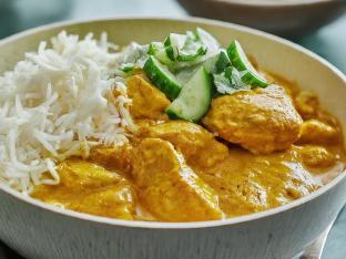 Coconut Chicken Curry with Cucumber Salad and Basmati Rice