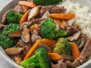 Broccoli Shiitake Stir Fry with Beef & Rice