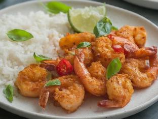 Sweet Chili Basil Shrimp with Rice
