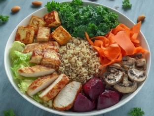 Dual Protein - Pan Roasted Tofu & Lemon Herb Chicken Grain Bowl Dual Protein - Pan Roasted Tofu & Lemon Herb Chicken Grain Bowl