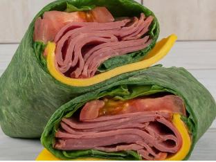 Pastrami and Gouda on Spinach Wrap