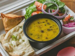 Punjabi Dal | Salad | Plain Naan and Samosa Punjabi Dal | Salad | Plain Naan and Samosa