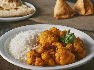 Gobi | White Basmati Rice | Plain Naan and Samosa Gobi | White Basmati Rice | Plain Naan and Samosa