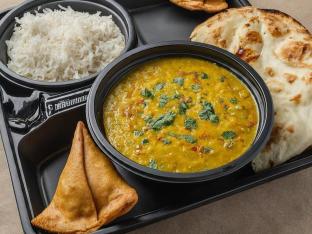 Punjabi Dal | White Basmati Rice | Plain Naan and Samosa Punjabi Dal | White Basmati Rice | Plain Naan and Samosa
