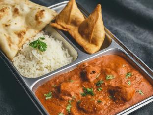 Chicken Tikka Masala | White Basmati Rice | Plain Naan and Samosa Chicken Tikka Masala | White Basmati Rice | Plain Naan and Samosa