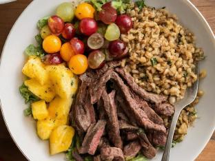 Grilled Beef Grain Bowl | Fruit Cup