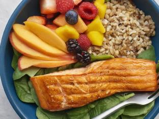 Grilled Salmon Grain Bowl | Fruit Cup