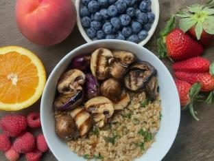 Grilled Mushroom & Eggplant Grain Bowl | Fruit Cup