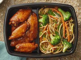 BBQ Wings with Veggie Lo Mein Boxed Meal BBQ Wings with Veggie Lo Mein Boxed Meal