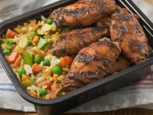 Jamaican Jerk Chicken Wings with Veggie Fried Rice Boxed Meal Jamaican Jerk Chicken Wings with Veggie Fried Rice Boxed Meal
