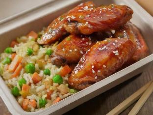 Teriyaki Chicken Wings with Veggie Fried Rice Boxed Meal Teriyaki Chicken Wings with Veggie Fried Rice Boxed Meal