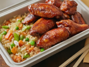 BBQ Wings with Veggie Fried Rice Boxed Meal BBQ Wings with Veggie Fried Rice Boxed Meal