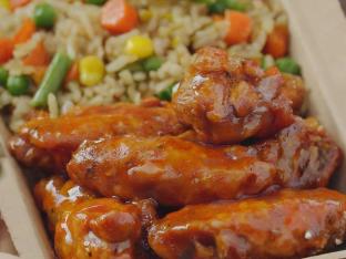 Honey Hot Buffalo Chicken Wings with Veggie Fried Rice Boxed Meal Honey Hot Buffalo Chicken Wings with Veggie Fried Rice Boxed Meal