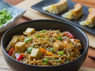 Tofu Yakisoba with Vegetable Gyoza