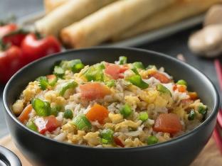 Mixed Veggie Fried Rice with Vegetable Egg Roll
