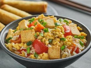 Tofu Fried Rice with Vegetable Egg Roll
