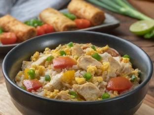 Chicken Fried Rice with Vegetable Egg Roll