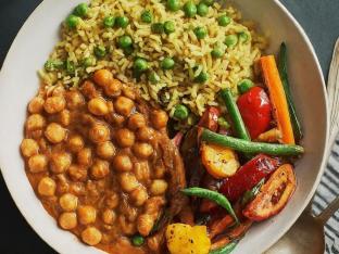 Chana Masala with Peas Pulao and Tawa Vegetables Chana Masala with Peas Pulao and Tawa Vegetables