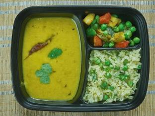 Dal Yellow Tadka with Peas Pulao and Tawa Vegetables Dal Yellow Tadka with Peas Pulao and Tawa Vegetables