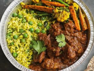 Lamb Vindaloo with Peas Pulao and Tawa Veggies (Allergen Free) Lamb Vindaloo with Peas Pulao and Tawa Veggies (Allergen Free)