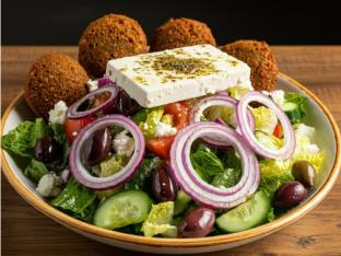 Greek Salad with Falafel Boxed Meal Greek Salad with Falafel Boxed Meal