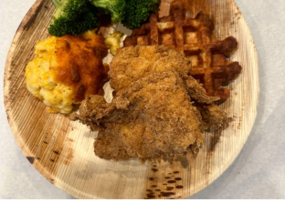 Fried Chicken and Waffle Boxed Lunch Combo with Broccoli Fried Chicken and Waffle Boxed Lunch Combo with Broccoli