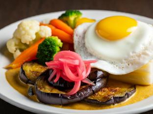 Eggplant in Coconut Sauce w/ Egg, Yuca w/ Egg, Pickled Onions & Steamed Veggies