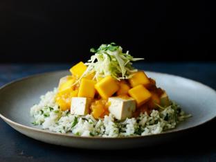 Tropical Mango Tofu with Cilantro-Lime Rice and Cabbage