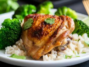 Oven Roasted Chicken with Cilantro-Lime Rice and Steamed Broccoli