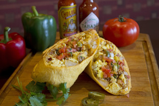 Bacon, Egg and Cheese Breakfast Burrito With Side of Salsa Bacon, Egg and Cheese Breakfast Burrito With Side of Salsa