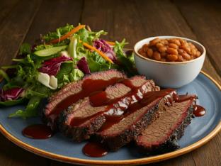 Sliced Beef Brisket with Baked Beans and House Salad (Allergen-Free) Sliced Beef Brisket with Baked Beans and House Salad (Allergen-Free)