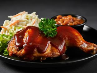 BBQ Chicken with Coleslaw and Baked Beans BBQ Chicken with Coleslaw and Baked Beans