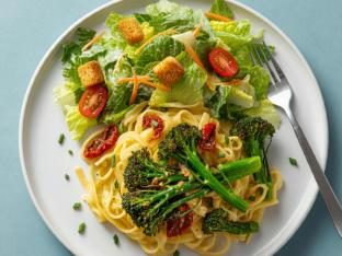 Vegan Garlic Fettuccine with Green Salad