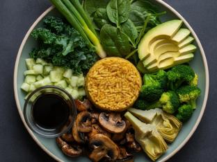 Allergen Free Grilled Mushroom and Artichoke | Saffron Rice | Green Goddess Bowl