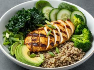 Allergen Free Grilled Mushroom and Artichoke | Brown Rice Quinoa Mix | Green Goddess Bowl