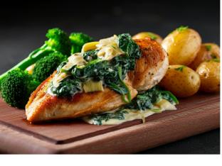 Creamy Artichoke & Spinach Chicken | New Potatoes | Steamed Broccoli