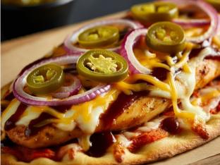 BBQ Chicken & Jalapeno Flatbread Box with Salad and Chips BBQ Chicken & Jalapeno Flatbread Box with Salad and Chips