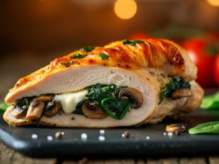 Spinach, Mushroom, & Mozzarella Stuffed Chicken