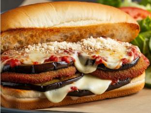 Eggplant Parmesan Sandwich with Garden Salad