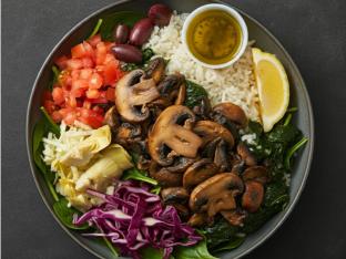 Spinach-White Basmati Rice | Mushroom Shawarma | Lemon + Olive Oil Spinach-White Basmati Rice | Mushroom Shawarma | Lemon + Olive Oil